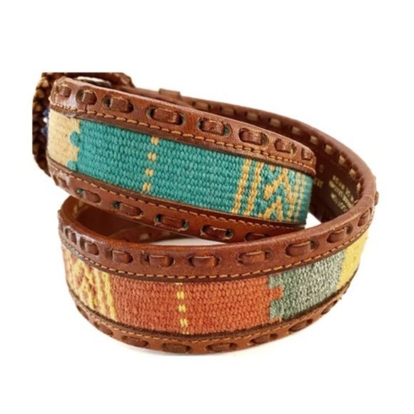 Vintage Boho Leather with Colorful Sarape Inlay S main image 4